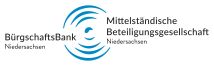 Logo: BürgschaftsBank Niedersachsen und Mittelständische Beteiligungsgesellschaft Niedersachsen mit blauem Wellenemblem.
