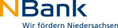 Logo der NBank mit dem Slogan „Wir fördern Niedersachsen". „N" in Orange, „Bank" in Dunkelblau.